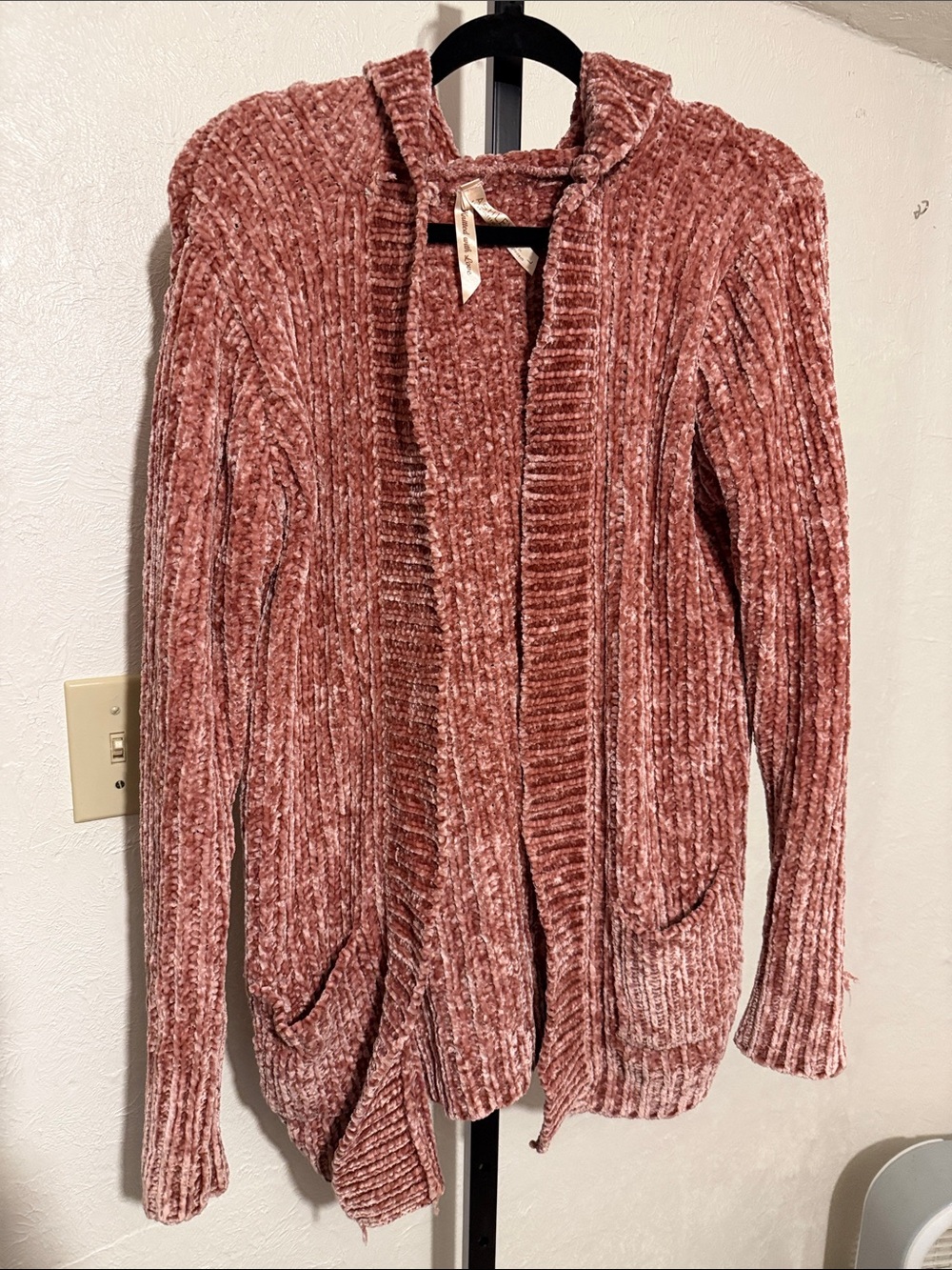 Ashley By 26 International Plush Open-Front Hooded Cardigan - Rose Mauve